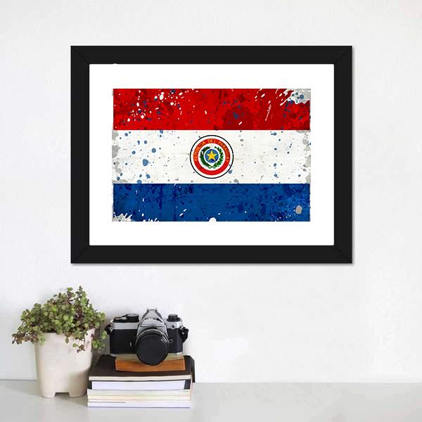 Grunge Paraguay Flag Canvas Wall Art-1 Piece-Framed Print-20" x 16"-Tiaracle