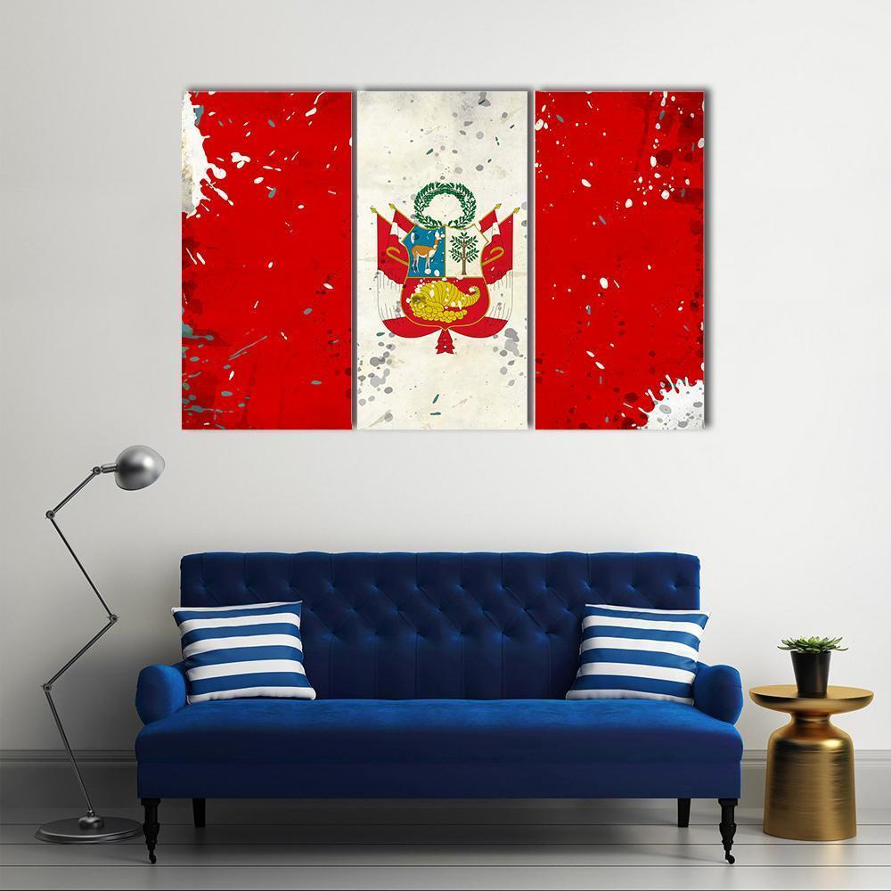 Grunge Peru Flag Canvas Wall Art-3 Horizontal-Gallery Wrap-37" x 24"-Tiaracle