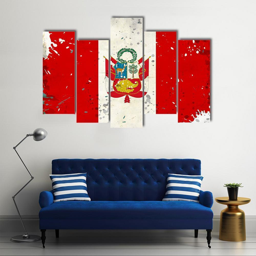 Grunge Peru Flag Canvas Wall Art-5 Pop-Gallery Wrap-47" x 32"-Tiaracle
