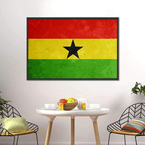 Grunge Textured Flag Of Ghana Canvas Wall Art-3 Horizontal-Gallery Wrap-25" x 16"-Tiaracle