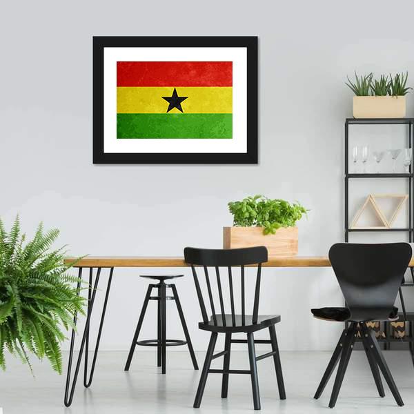 Grunge Textured Flag Of Ghana Canvas Wall Art-3 Horizontal-Gallery Wrap-25" x 16"-Tiaracle