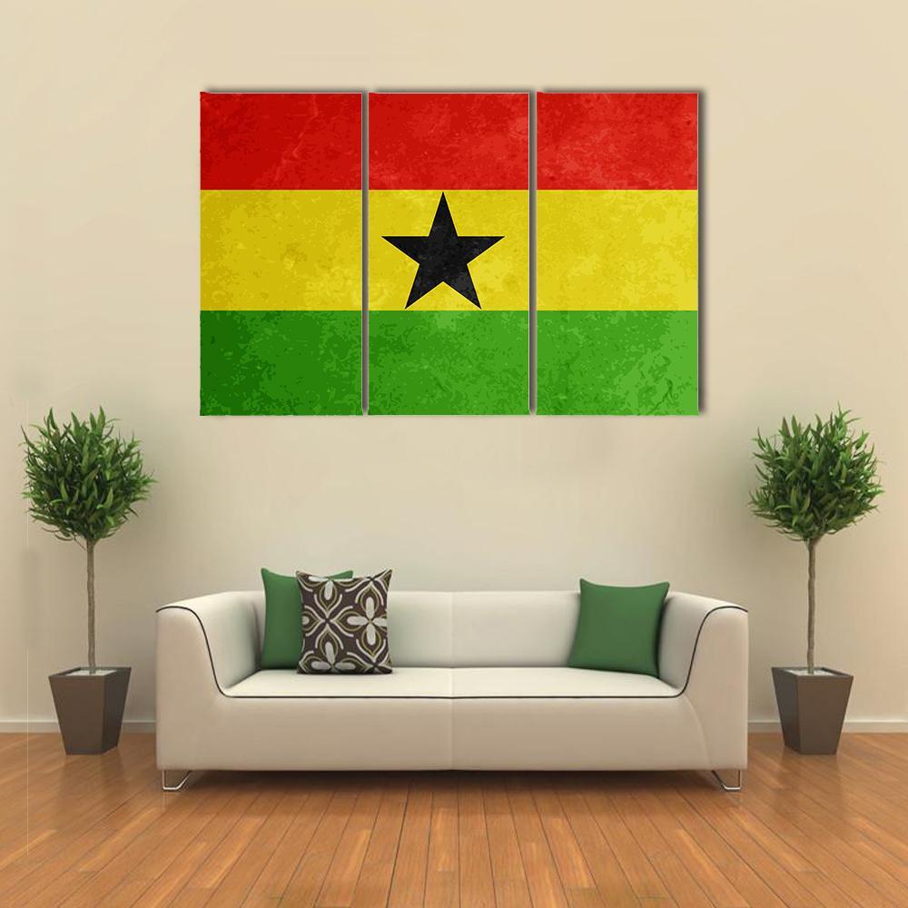 Grunge Textured Flag Of Ghana Canvas Wall Art-3 Horizontal-Gallery Wrap-37" x 24"-Tiaracle