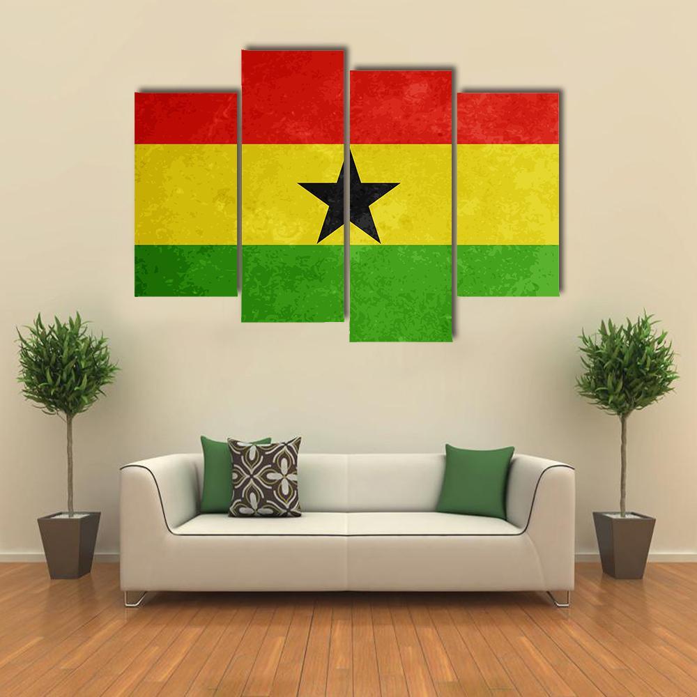 Grunge Textured Flag Of Ghana Canvas Wall Art-4 Pop-Gallery Wrap-50" x 32"-Tiaracle