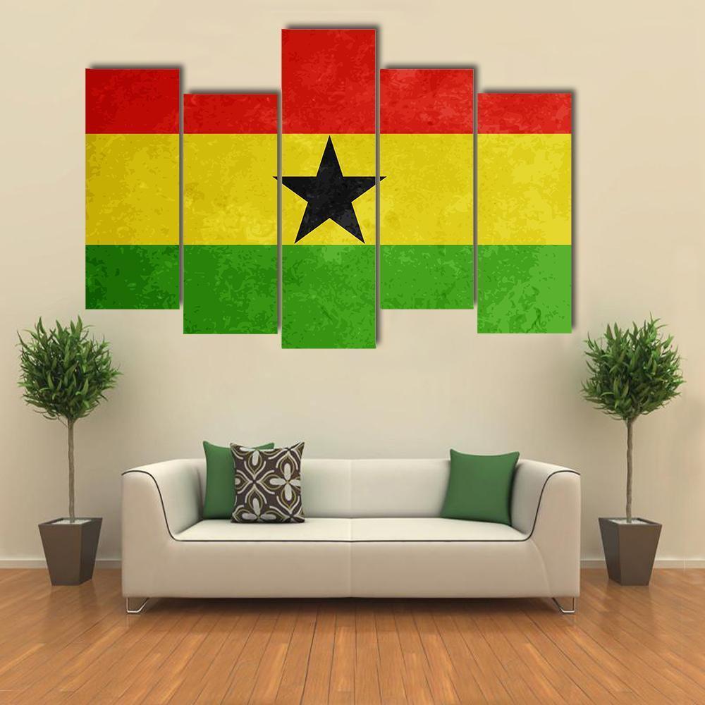 Grunge Textured Flag Of Ghana Canvas Wall Art-5 Pop-Gallery Wrap-47" x 32"-Tiaracle