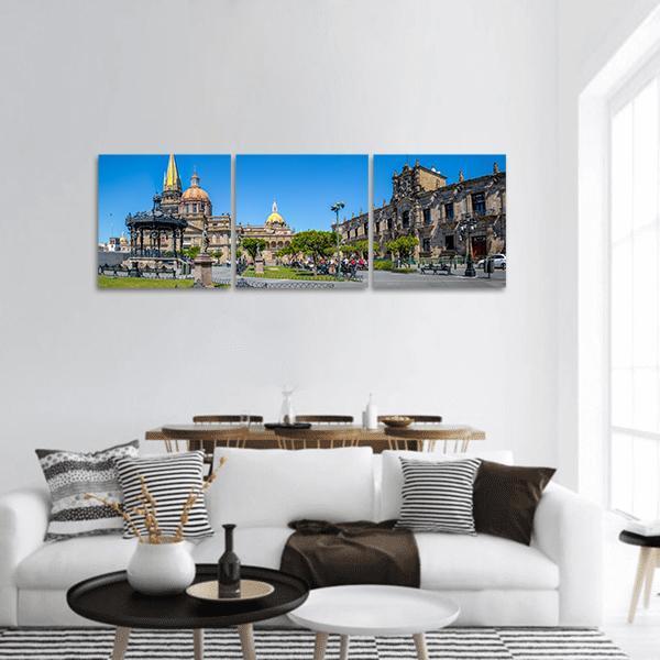 Guadalajara Cathedral Panoramic Canvas Wall Art-3 Piece-25" x 08"-Tiaracle