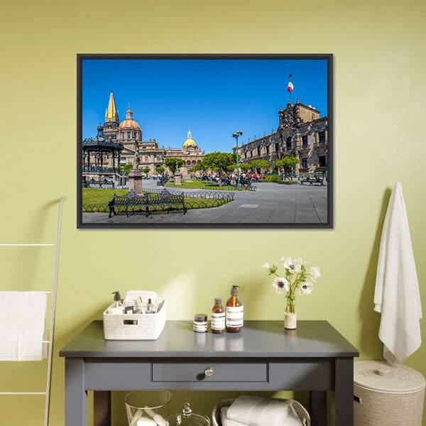 Guadalajara Cathedral Canvas Wall Art-1 Piece-Floating Frame-24" x 16"-Tiaracle