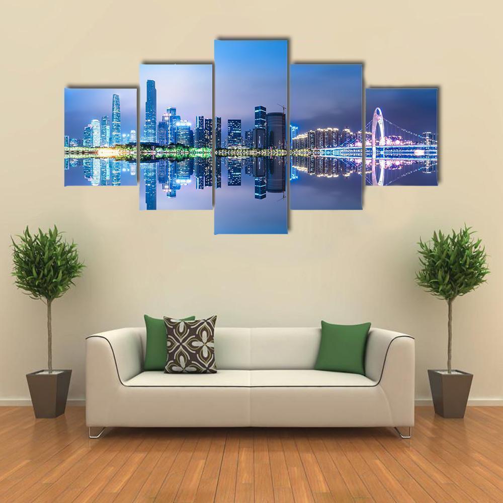 Guangzhou City Skyline Canvas Wall Art-5 Star-Gallery Wrap-62" x 32"-Tiaracle