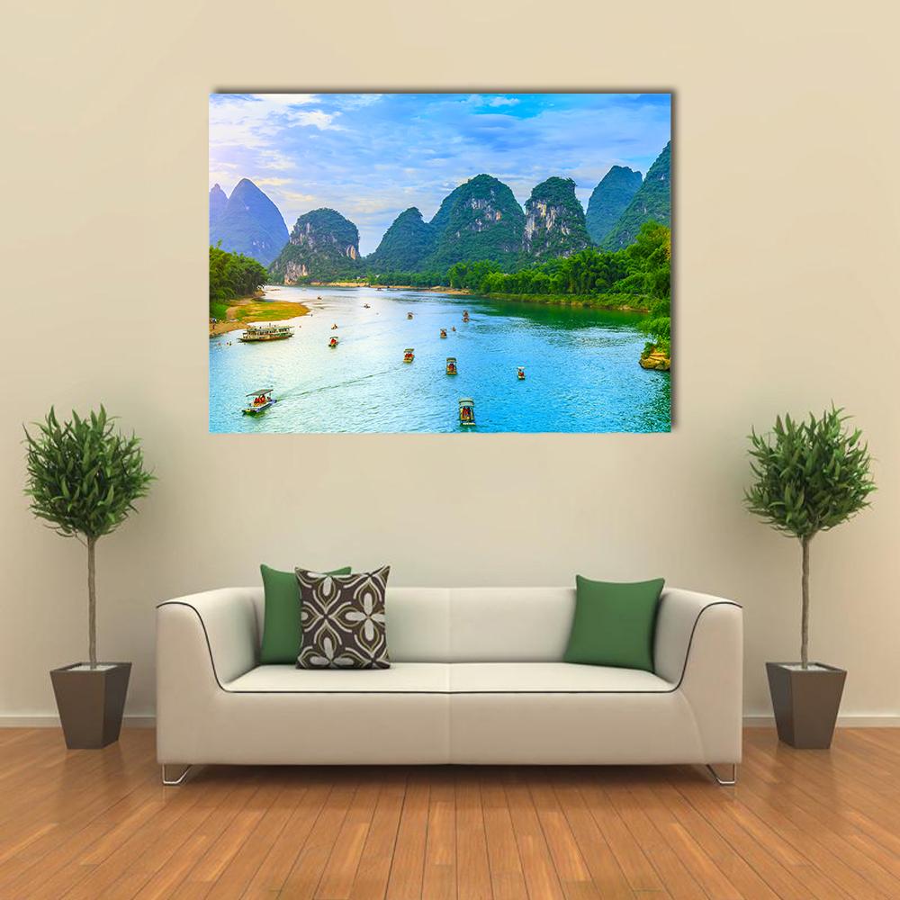 Guilin Lijiang River landscape in Yangshuo Canvas Wall Art-4 Horizontal-Gallery Wrap-34" x 24"-Tiaracle