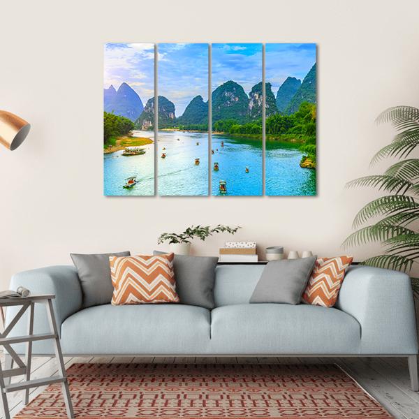 Guilin Lijiang River landscape in Yangshuo Canvas Wall Art-4 Horizontal-Gallery Wrap-34" x 24"-Tiaracle
