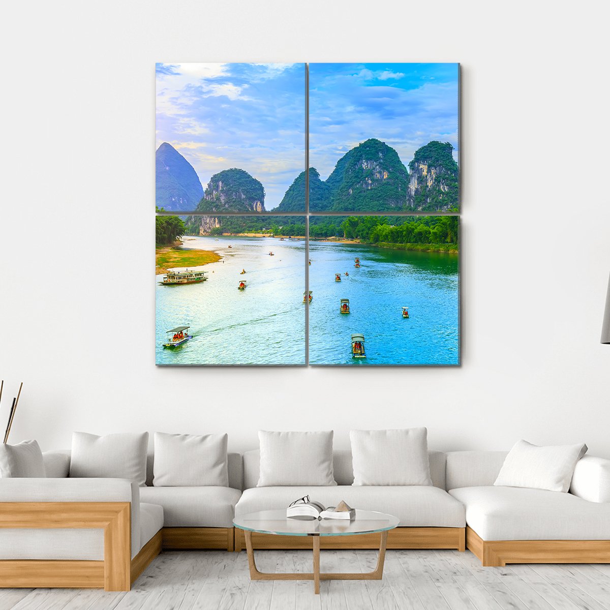 Guilin Lijiang River landscape in Yangshuo Canvas Wall Art-4 Square-Gallery Wrap-17" x 17"-Tiaracle