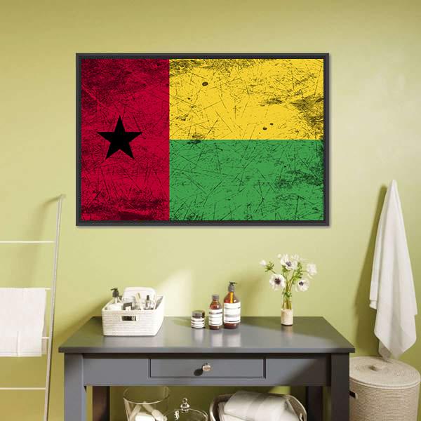 Guinea-Bissau Flag Canvas Wall Art-1 Piece-Floating Frame-24" x 16"-Tiaracle