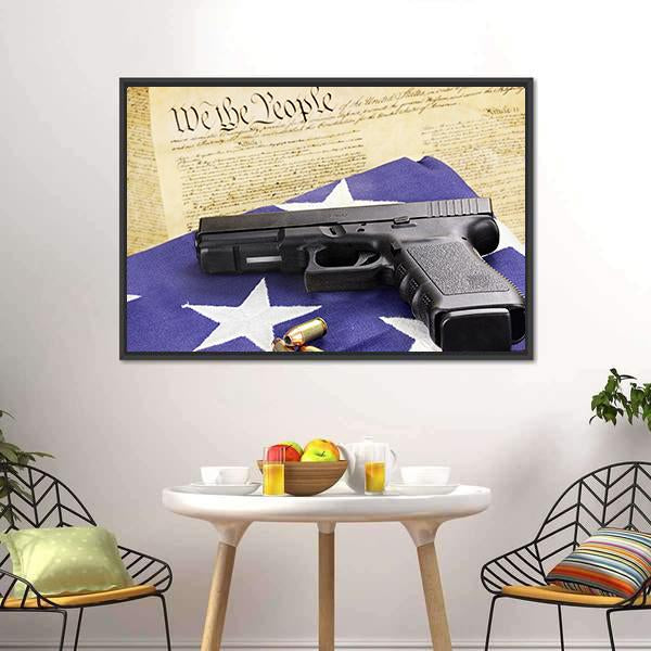 Gun On Folded Flag Canvas Wall Art-5 Horizontal-Gallery Wrap-22" x 12"-Tiaracle
