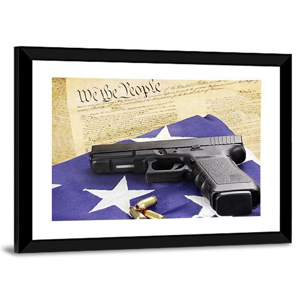 Gun On Folded Flag Canvas Wall Art-5 Horizontal-Gallery Wrap-22" x 12"-Tiaracle