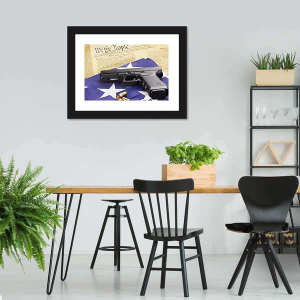 Gun On Folded Flag Canvas Wall Art-5 Horizontal-Gallery Wrap-22" x 12"-Tiaracle
