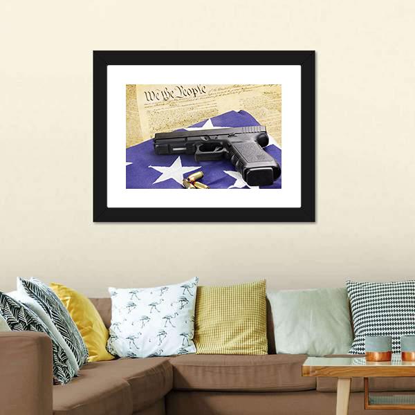 Gun On Folded Flag Canvas Wall Art-5 Horizontal-Gallery Wrap-22" x 12"-Tiaracle