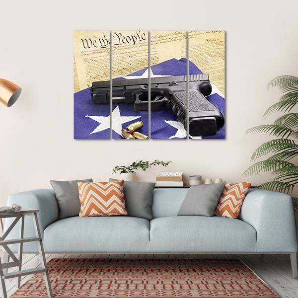 Gun On Folded Flag Canvas Wall Art-4 Horizontal-Gallery Wrap-34" x 24"-Tiaracle