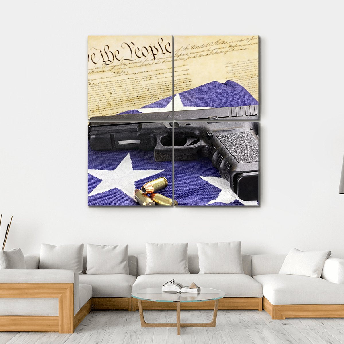 Gun On Folded Flag Canvas Wall Art-4 Square-Gallery Wrap-17" x 17"-Tiaracle