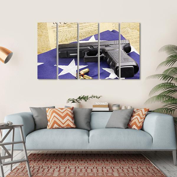 Gun On Folded Flag Canvas Wall Art-5 Horizontal-Gallery Wrap-22" x 12"-Tiaracle