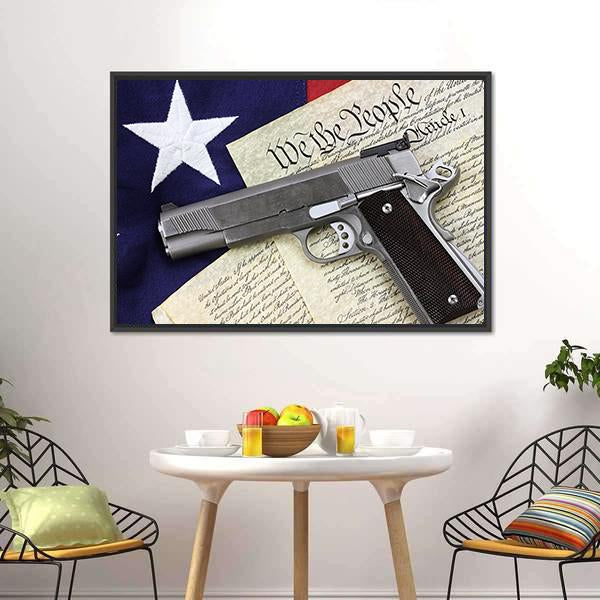 Gun With American Flag Canvas Wall Art-5 Horizontal-Gallery Wrap-22" x 12"-Tiaracle