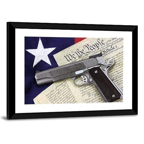 Gun With American Flag Canvas Wall Art-5 Horizontal-Gallery Wrap-22" x 12"-Tiaracle