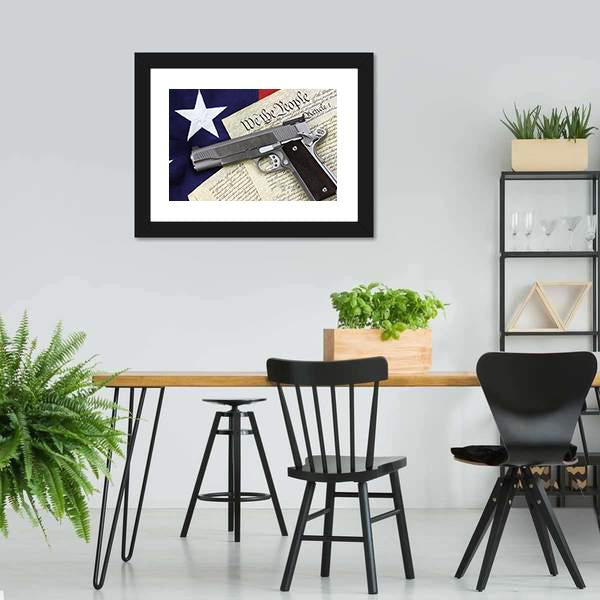Gun With American Flag Canvas Wall Art-5 Horizontal-Gallery Wrap-22" x 12"-Tiaracle