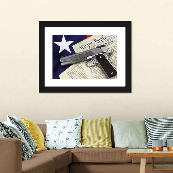 Gun With American Flag Canvas Wall Art-5 Horizontal-Gallery Wrap-22" x 12"-Tiaracle