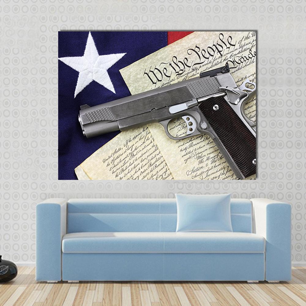 Gun With American Flag Canvas Wall Art-1 Piece-Gallery Wrap-36" x 24"-Tiaracle