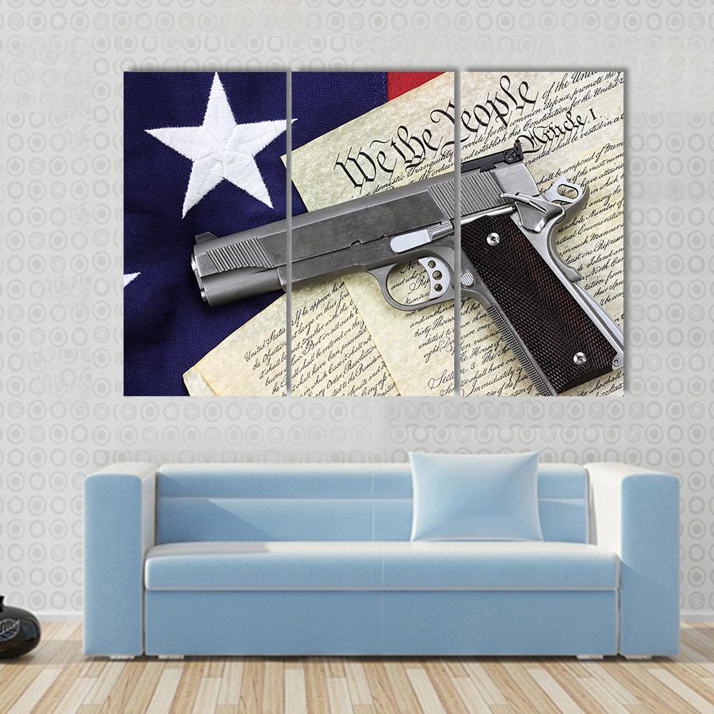 Gun With American Flag Canvas Wall Art-3 Horizontal-Gallery Wrap-37" x 24"-Tiaracle