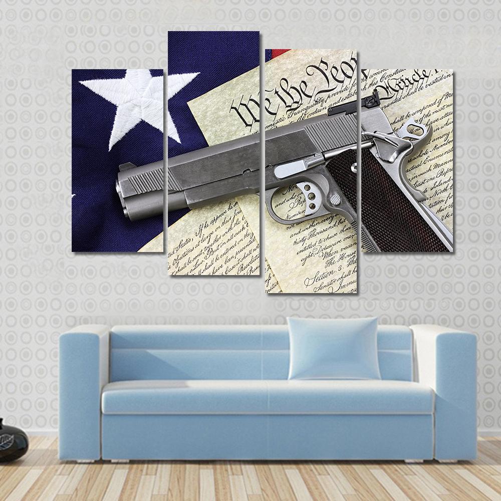 Gun With American Flag Canvas Wall Art-3 Horizontal-Gallery Wrap-37" x 24"-Tiaracle