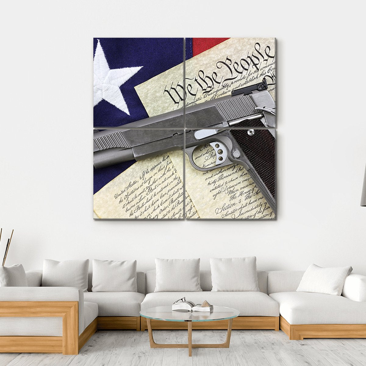 Gun With American Flag Canvas Wall Art-4 Square-Gallery Wrap-17" x 17"-Tiaracle