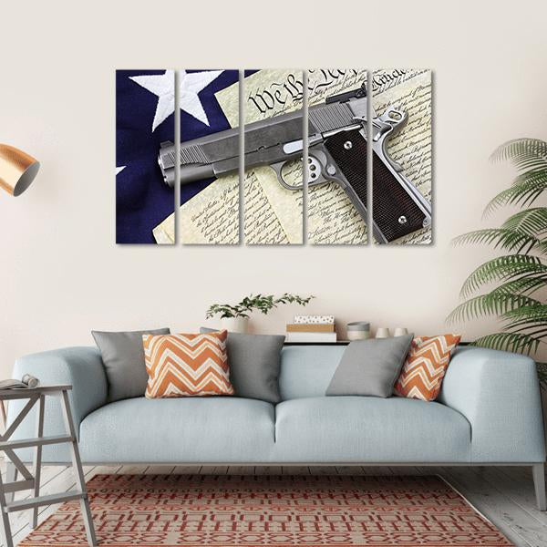 Gun With American Flag Canvas Wall Art-5 Horizontal-Gallery Wrap-22" x 12"-Tiaracle