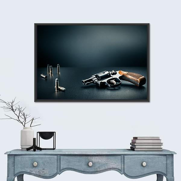 Gun With Bullet Shells Canvas Wall Art-1 Piece-Floating Frame-24" x 16"-Tiaracle