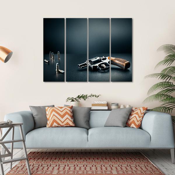 Gun With Bullet Shells Canvas Wall Art-4 Horizontal-Gallery Wrap-34" x 24"-Tiaracle