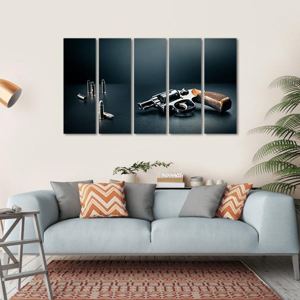 Gun With Bullet Shells Canvas Wall Art-5 Horizontal-Gallery Wrap-22&quot; x 12&quot;-Tiaracle