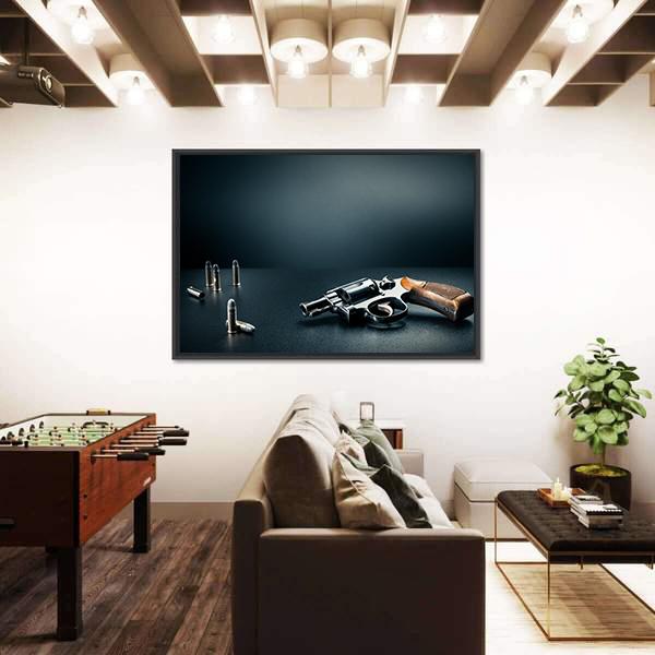Gun With Bullet Shells Canvas Wall Art-5 Horizontal-Gallery Wrap-22&quot; x 12&quot;-Tiaracle
