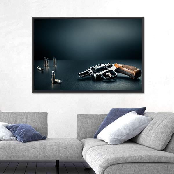 Gun With Bullet Shells Canvas Wall Art-5 Horizontal-Gallery Wrap-22&quot; x 12&quot;-Tiaracle