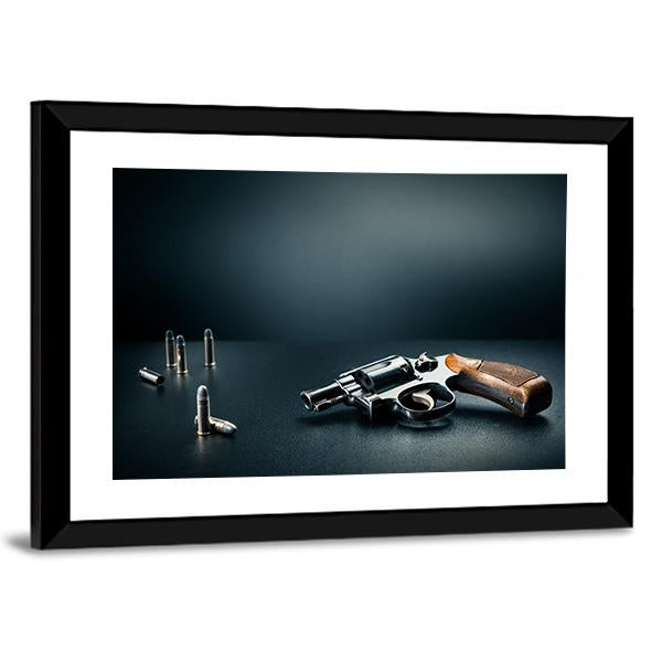 Gun With Bullet Shells Canvas Wall Art-5 Horizontal-Gallery Wrap-22&quot; x 12&quot;-Tiaracle