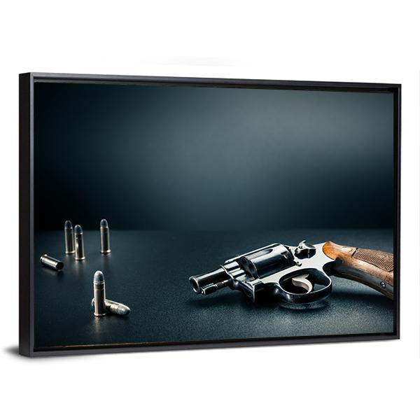 Gun With Bullet Shells Canvas Wall Art-5 Horizontal-Gallery Wrap-22&quot; x 12&quot;-Tiaracle