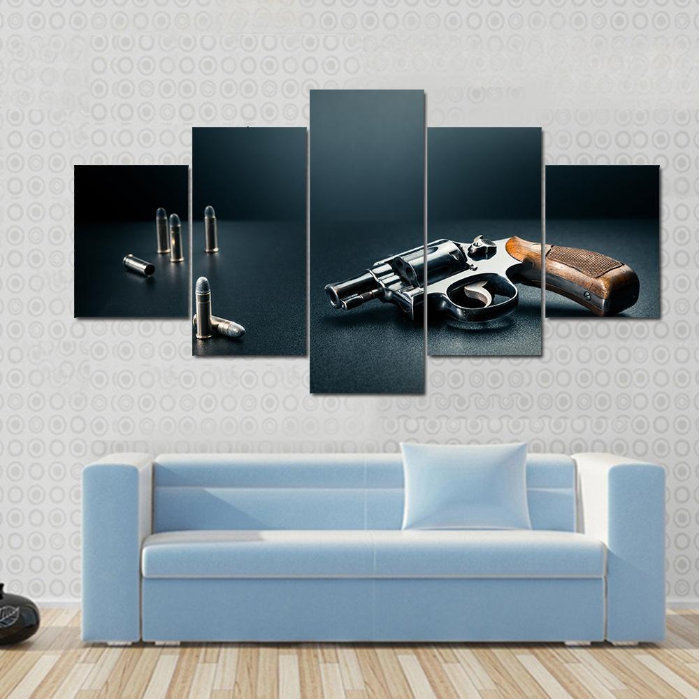Gun With Bullet Shells Canvas Wall Art-3 Horizontal-Gallery Wrap-37" x 24"-Tiaracle