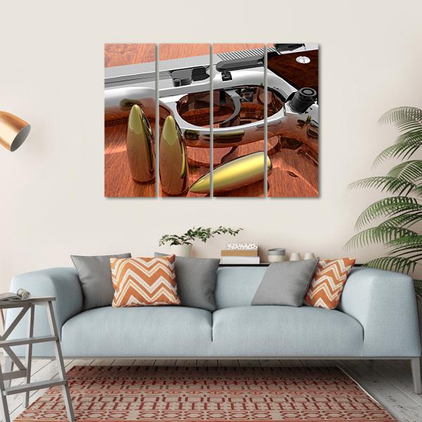 Gun With Bullets On Table Canvas Wall Art-1 Piece-Gallery Wrap-36" x 24"-Tiaracle