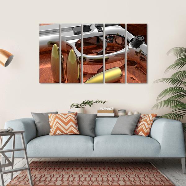 Gun With Bullets On Table Canvas Wall Art-5 Horizontal-Gallery Wrap-22" x 12"-Tiaracle