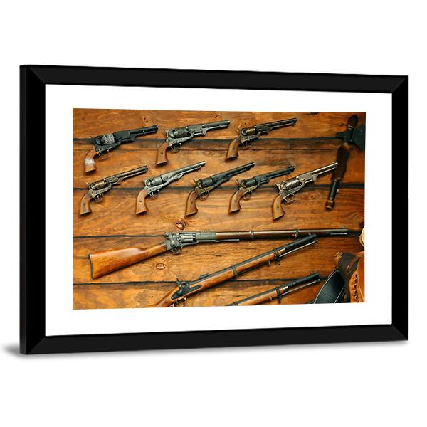 Guns &amp; Rifles Panoramic Canvas Wall Art-1 Piece-36" x 12"-Tiaracle