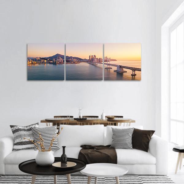 Aerial View Of Gwangan Bridge Panoramic Canvas Wall Art-3 Piece-25" x 08"-Tiaracle