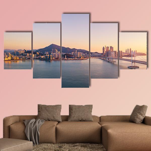 Aerial View Of Gwangan Bridge Canvas Wall Art-5 Star-Gallery Wrap-62" x 32"-Tiaracle