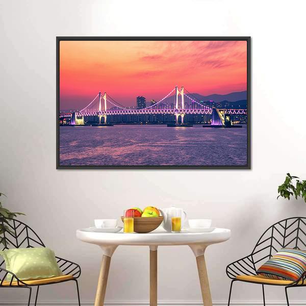 Gwangan Bridge At Night Busan Canvas Wall Art-3 Horizontal-Gallery Wrap-25" x 16"-Tiaracle