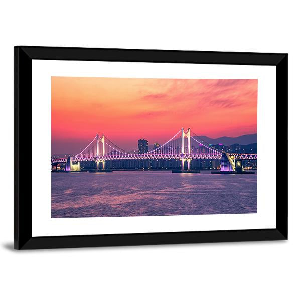 Gwangan Bridge At Night Busan Canvas Wall Art-3 Horizontal-Gallery Wrap-25" x 16"-Tiaracle