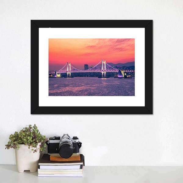 Gwangan Bridge At Night Busan Canvas Wall Art-1 Piece-Framed Print-20" x 16"-Tiaracle
