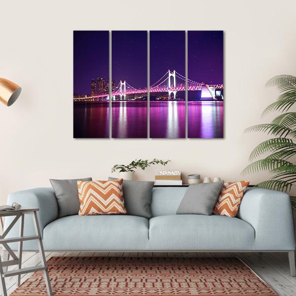 Gwangan Bridge At Night Canvas Wall Art-4 Horizontal-Gallery Wrap-34" x 24"-Tiaracle