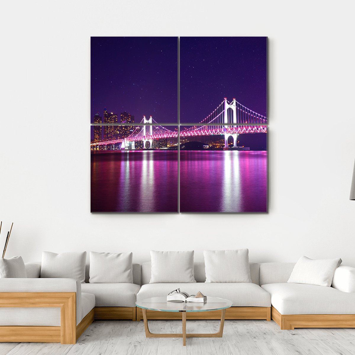 Gwangan Bridge At Night Canvas Wall Art-4 Square-Gallery Wrap-17" x 17"-Tiaracle