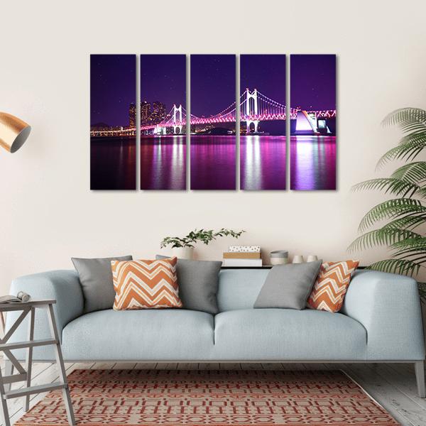 Gwangan Bridge At Night Canvas Wall Art-5 Horizontal-Gallery Wrap-22" x 12"-Tiaracle